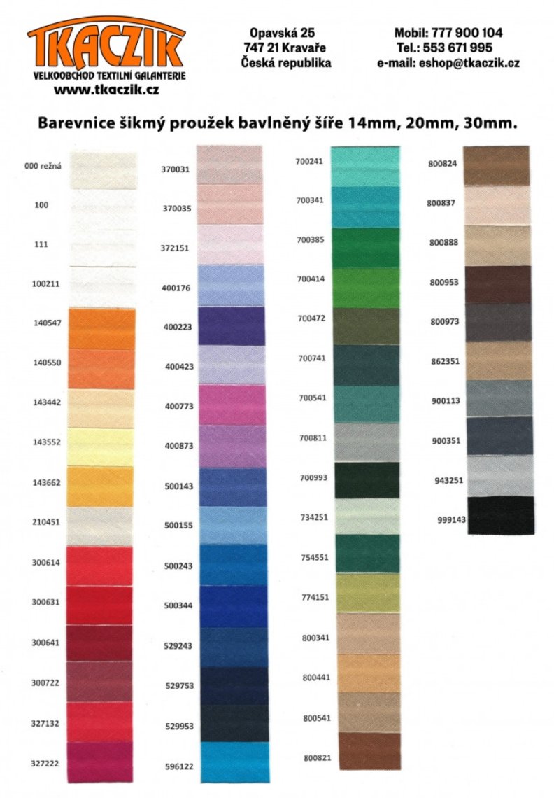 Šikmý proužek BAVLNA šíře 20mm