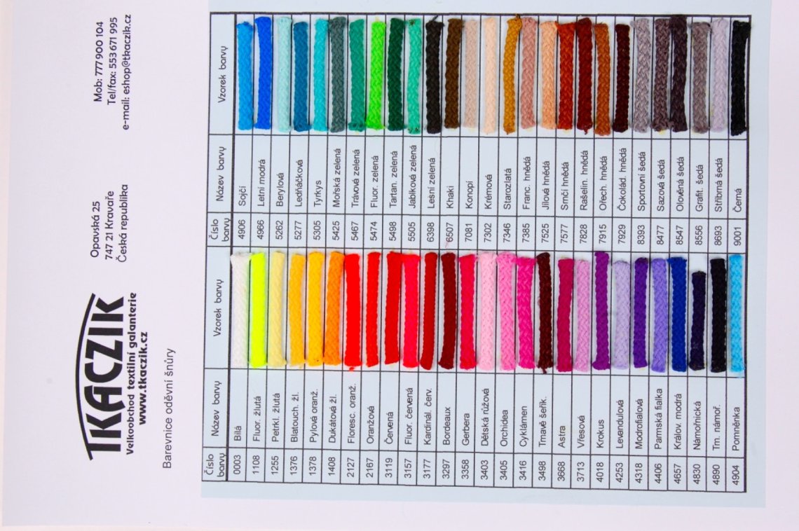 Barevnice oděvní šnůra PES