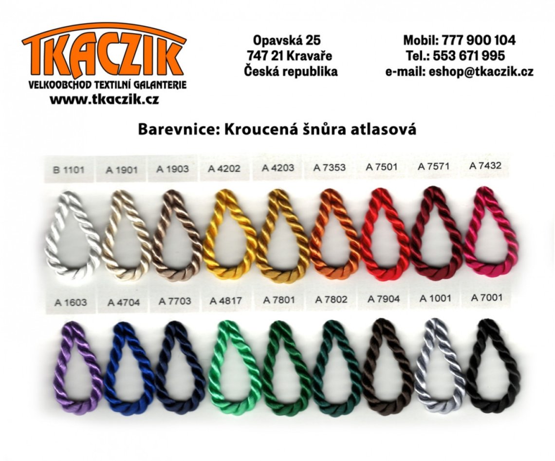 Kroucená šnůra atlasová šíře 3,5mm