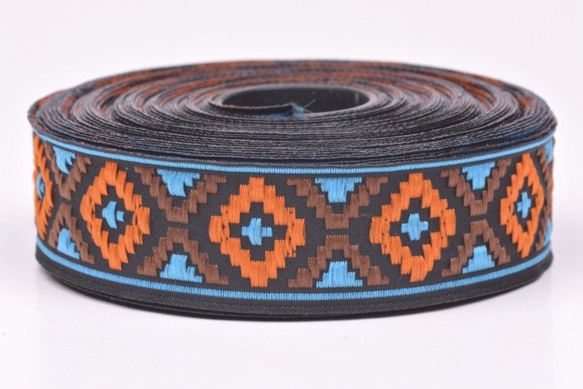 Lemovka indián 914/V10 šíře 25mm oranžovo- tyrkys