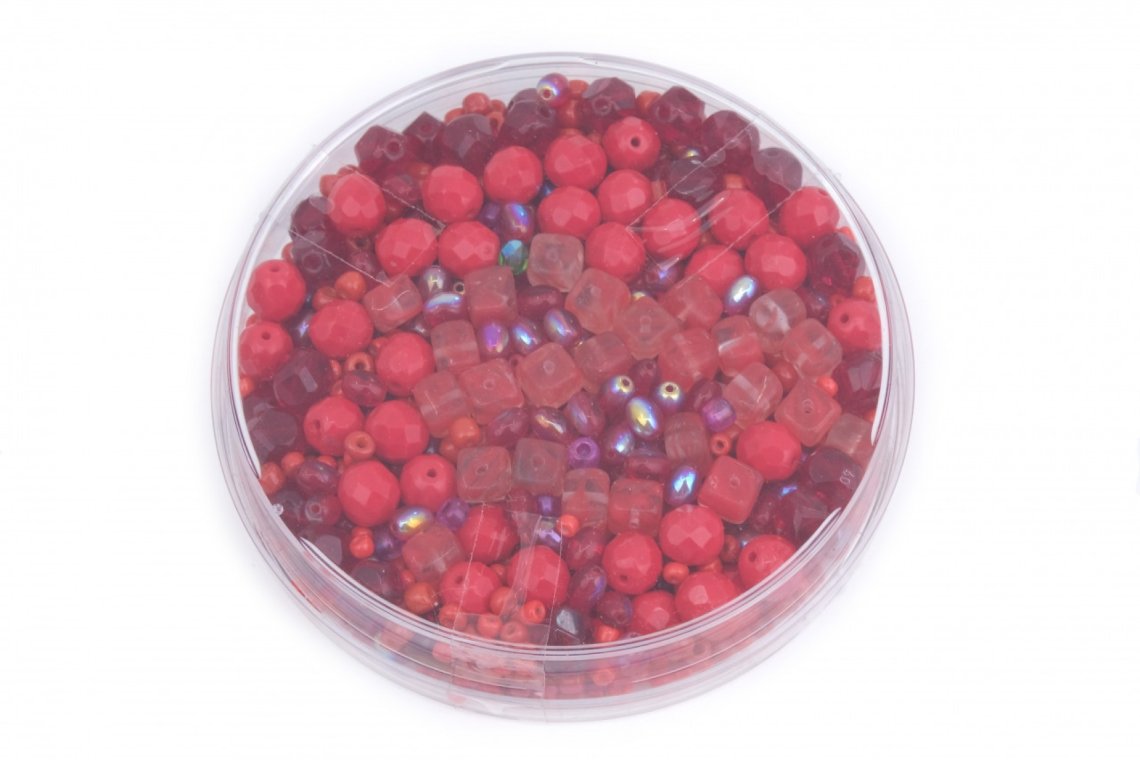Korálky skleněné směs 120g červená