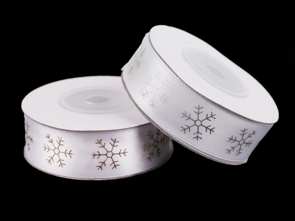 Stuha atlasová s vločky šíře 20mm