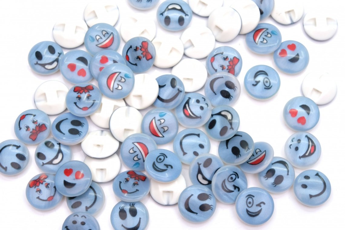 Knoflík 186 modrý smajlík vel.22 - 14mm