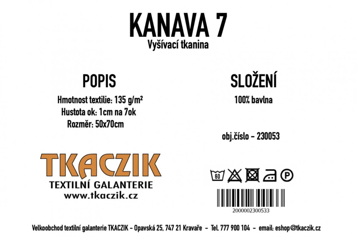 Vyšívací tkanina KANAVA 7 rozměr 50x70 cm